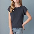 thumbnail image 2 of LLYWEY Girls Ribbed Sweaters , Casual Loose Cap Sleeve Round Neck Pullover Tops Fall Shirts, Gray, L, 2 of 5