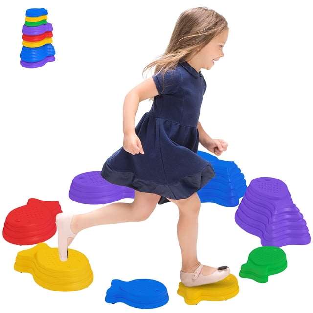 Balance Stepping Stones - 8pcs Fish Design Obstacle Course | Multi-Color, Stackable & Non-Slip | Indoor/Outdoor Play & Coordination Development