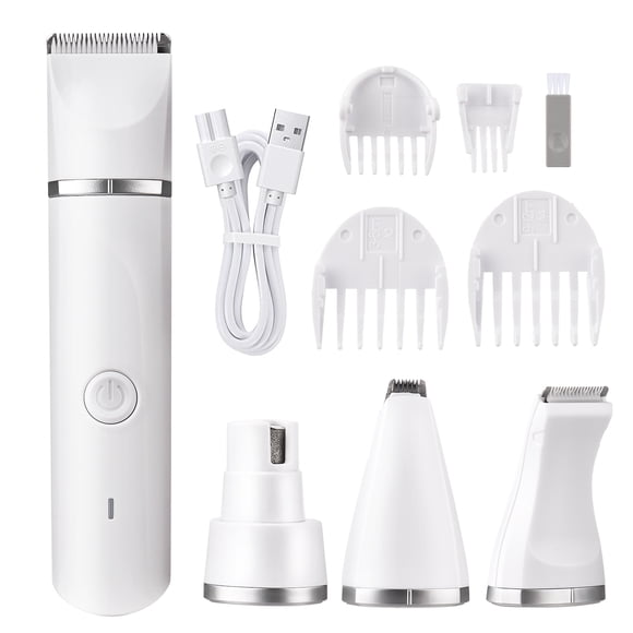 Tondeuse Électrique pour Chien 4-en-1 Multifonction pour Toilettage, Rasoir pour Chien Sans Fil, Tondeuses, Coupe-Légumes, Faible Bruit, Outils de Toilettage pour Animaux, Batterie Intégrée avec 4 Têtes Détachables et 4 Sabots Guides pour Sma