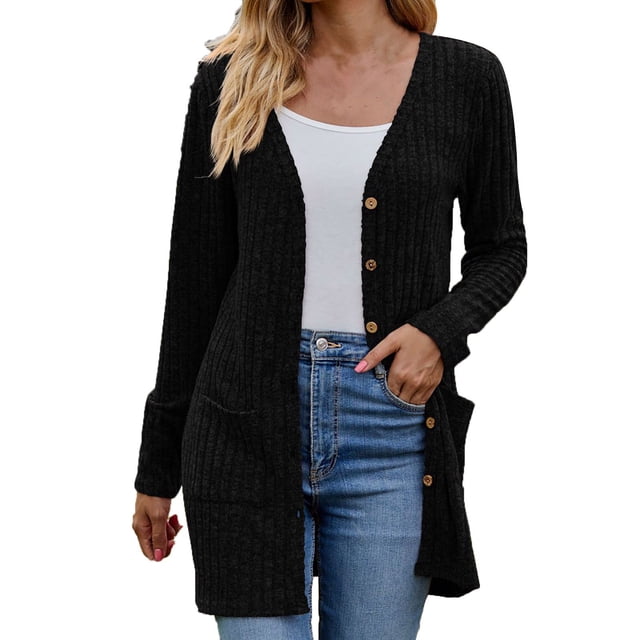 AherBiu Cardigan Sweaters for Women Lightweight 2024 Open Front Knit Sweater Trendy Button down Outerwear