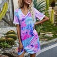 thumbnail image 1 of Pisexur Robe à Manches Courtes Col Rond Mode Femmes Été Manches Courtes Sexy Décontractée Robe Col Rond Confort Ample Ameublement Maison Couleur Col en V Plissé Polyvalente Robe Slim Femmes en Solde, 1 of 4
