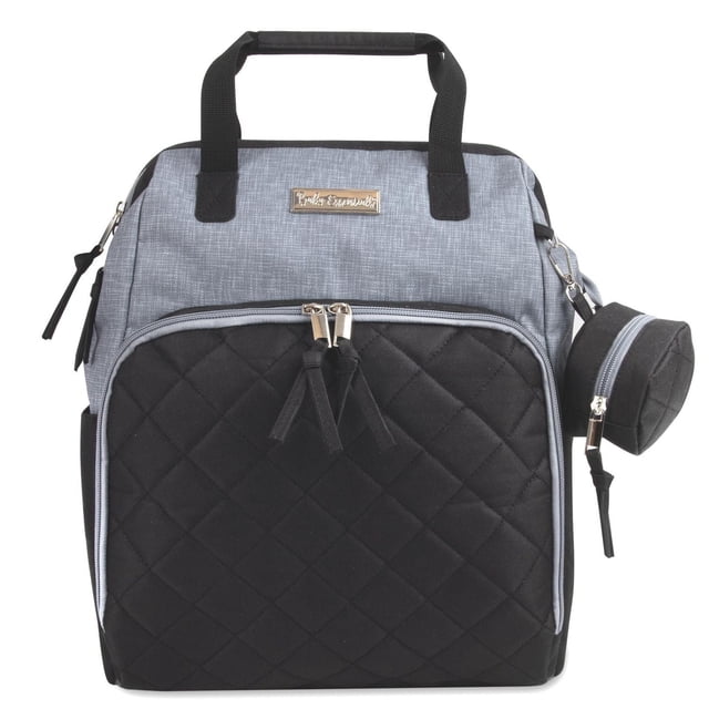 Baby Essentials Sac à Dos Fourre-Tout à Couches Super Glacière à Cadre Principal à Double Fermeture Éclair en Gris et Noir avec Poche avant Matelassée, Poches Isolées pour Biberons, Bretelles Rembourrées, Poignées de Fourre-Tout, Pochette Ronde pour Suce Attachée et Sangles Ajustables pour Poussette.