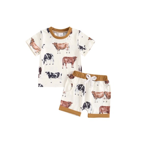Gupgi Western Baby Boy Farm Clothes Cow Print T-shirt Casual Shorts Toddler Summer Country Cowboy Outfit