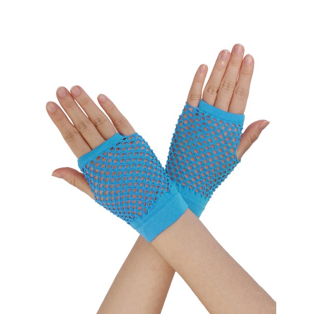 Unique Bargains Gants Résille Sans Doigts Extensibles Longueur Poignet pour Femmes 2 Paires Bleu Ciel