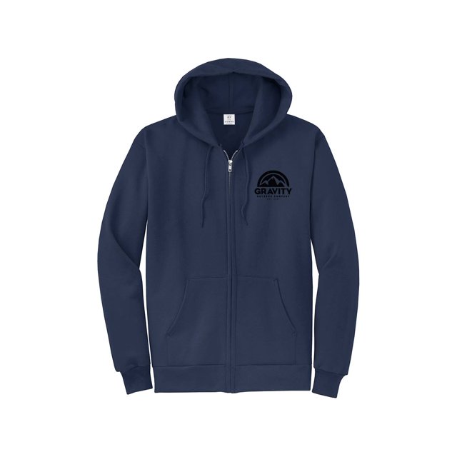 Gravity Outdoor Co. Zip-Up Hoodie - Navy - Black Logo - 2X-Large