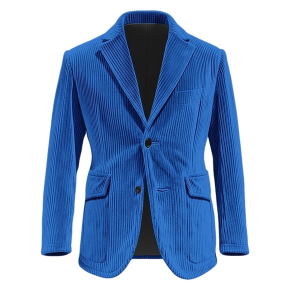 Lcziwo Men Christmas Suit Jacket Corduroy Holiday Party Plain Blazers Three Button Casual Business Sport Coat Single Breasted Lapel Jackets Blue,XXL