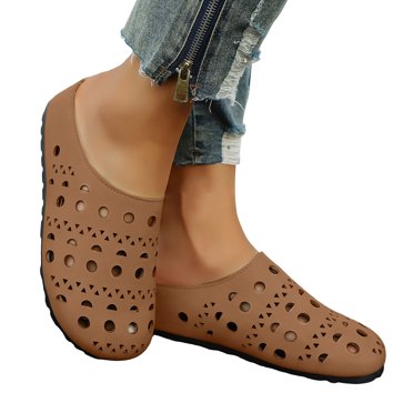 Beach Clog Mules for Women 2025 Summer Leather Comfortable Closed Toe Backless Wedge Walking Slipper Sandals