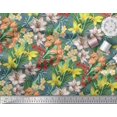 thumbnail image 2 of Soimoi Tissu en Velours Vert Feuilles, & Lys Imprimé Floral Tissu au Mètre 58 Pouces de Large, 2 of 3