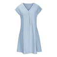 thumbnail image 3 of Jusqu'à 65 % de Rabais! Robes d'Été Mode pour Femmes 2024 Grande Taille Col en V Décontractée à Boutons Manches Courtes Robe Mini, 3 of 5