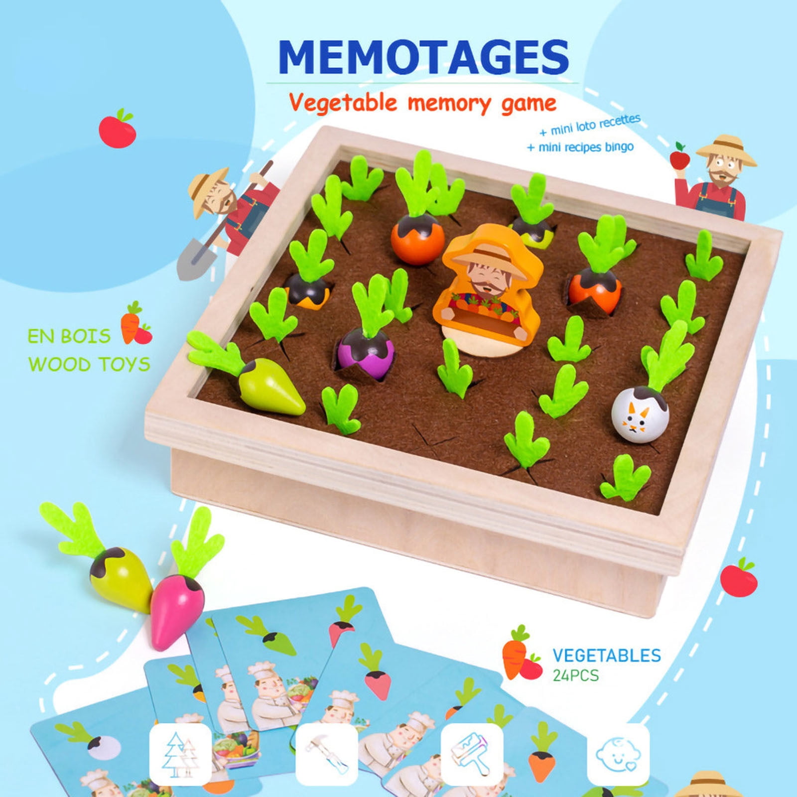 EGNMCR Parent-child Interactive Board Games Wooden Radish Memory Chess, Early Education Games Board game Birthday Gifts for Kids