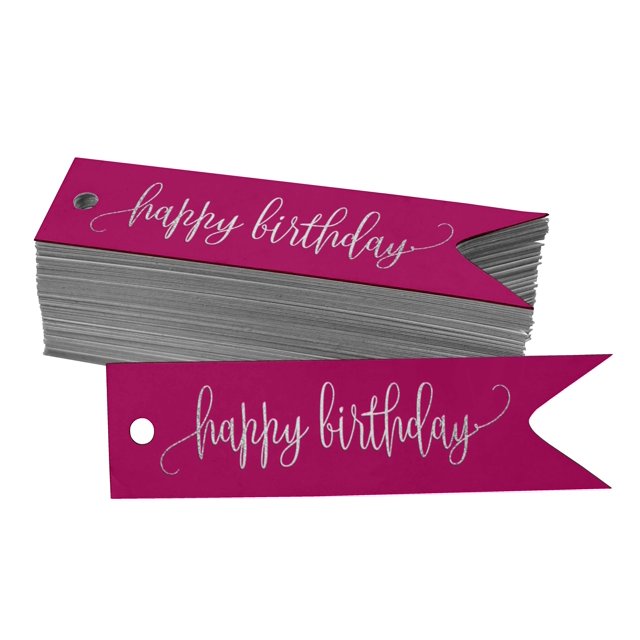Inkdotpot Happy Birthday Bottle Tag Real Silver Foil Favor Hang Tags Pack Of 50