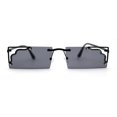 thumbnail image 1 of Retro Metal Geometric Deco Tip Rimless Sunglasses All Black, 1 of 4