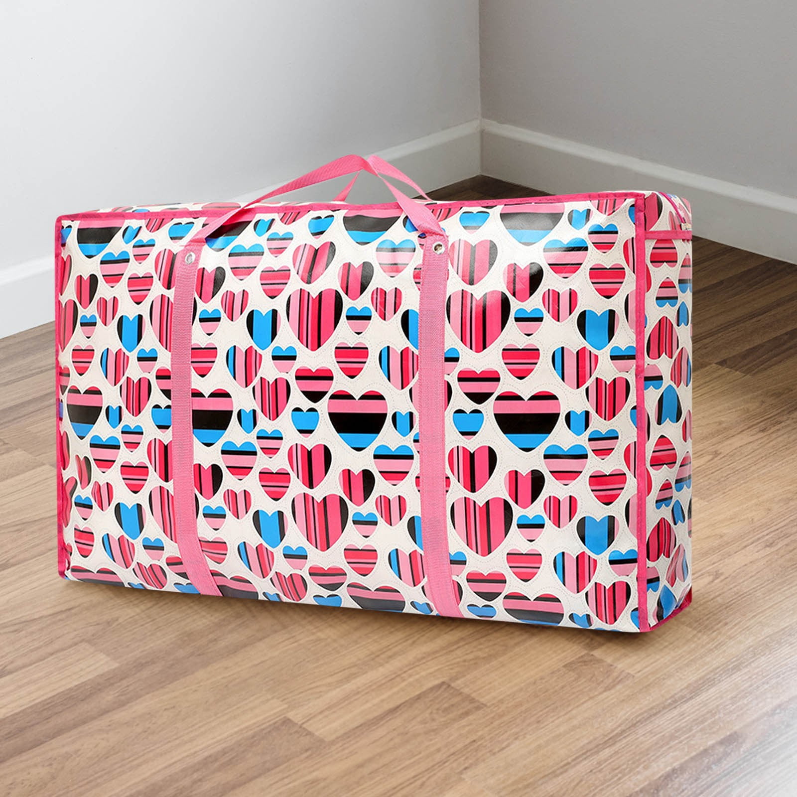 Extra Large Reusable Storage Bag With Strong Handles & Zippers, Heavy Duty Washable Moving Organizer for Bedding Blankets Closet Underbed