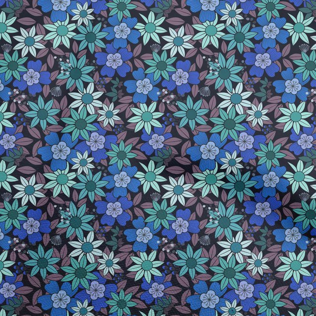 oneOone Viscose Tissu Bleu Robe Rétro Floral Tissu Imprimé Tissu par la Cour 42 Pouces de Large