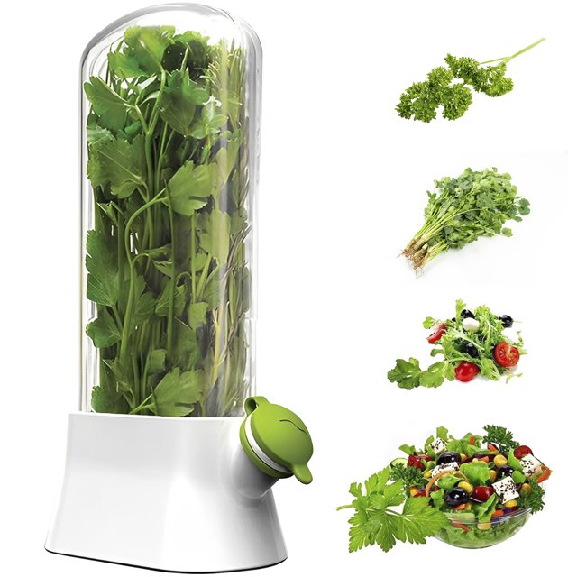 Kyoffiie Herb Saver for Refrigerator Clear Fresh Herb Keeper Tall Shape Herb Saver Pod Cilantro Saver Container Breathable Plastic Herb Preserver Container Durable for Parsley Cilantro Mint
