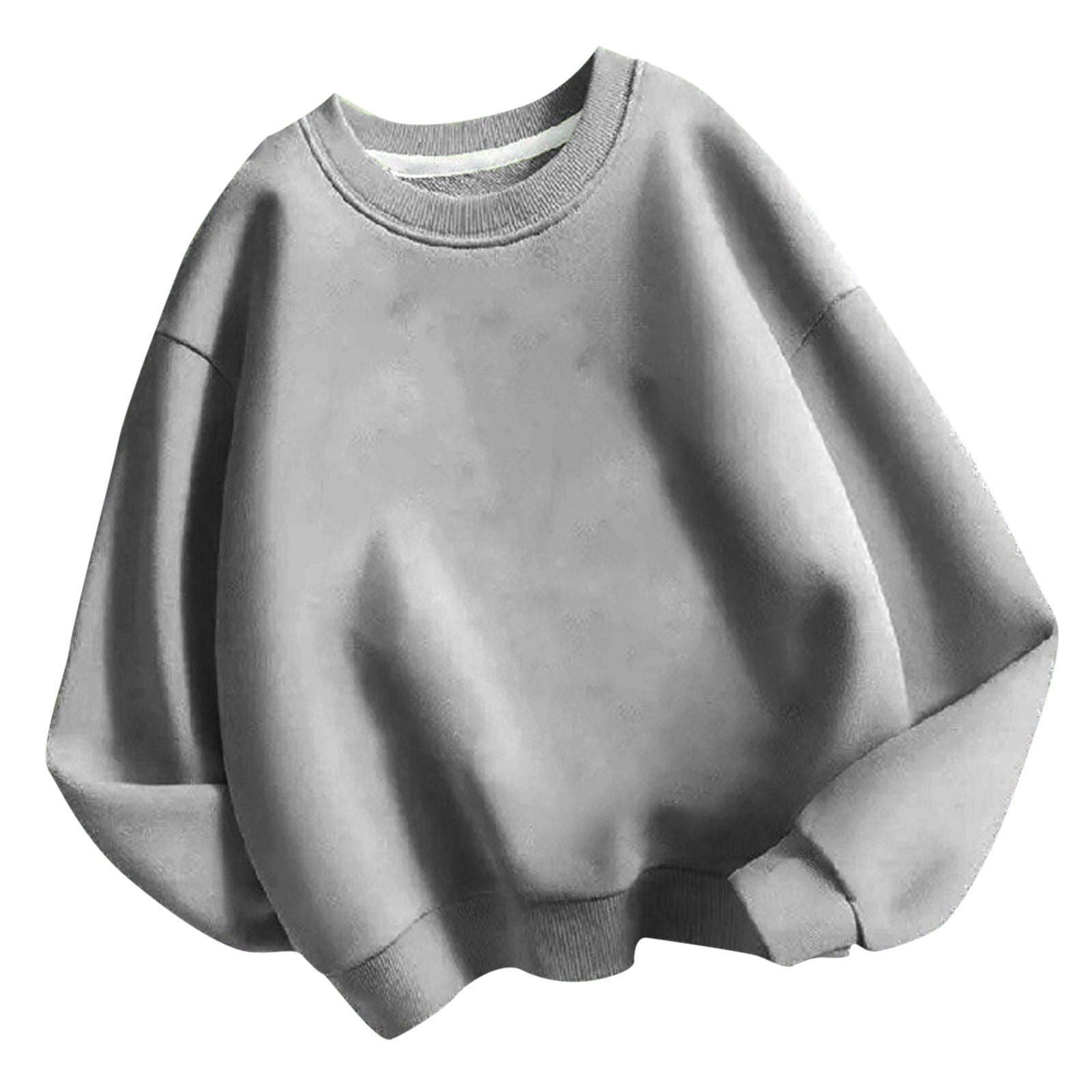 lcziwo Chandail pour Enfants à Col Rond, Chandail de Base Uni pour Enfants, Tunique Décontractée Oversize à Épaules Tombantes à Manches Longues, Mode Automne Hiver Sans Capuchon Gris, 4 Ans