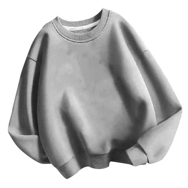 lcziwo Chandail pour Enfants à Col Rond, Chandail de Base Uni pour Enfants, Tunique Décontractée Oversize à Épaules Tombantes à Manches Longues, Mode Automne Hiver Sans Capuchon Gris, 7 Ans