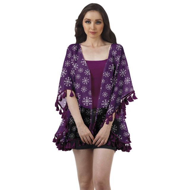 Moomaya Open Front Printed Shrug Printed Kimono Sleeve Beach Cover Up For Women