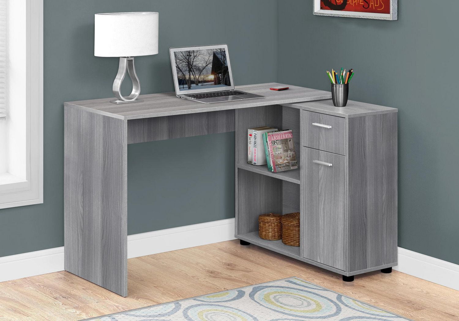 Monarch Specialties Computer Desk, Home Office, Corner, Storage Drawers, 46"l, L Shape, Work, Laptop, Laminate, Grey, Contemporary, Modern