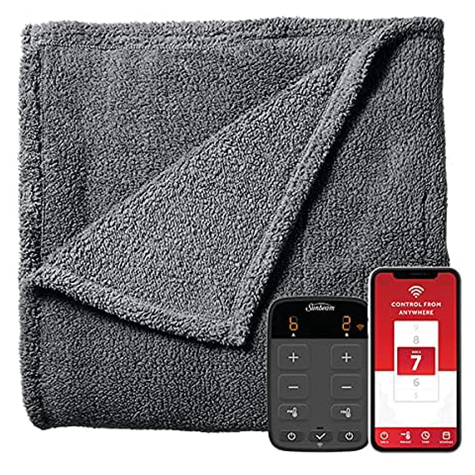 Sunbeam LoftTec Couverture Chauffante Électrique Connectée Wi-Fi, Taille Queen, Gris