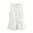 thumbnail image 1 of Gupgi Gilet Long pour Femmes à Boutons, Sans Manches, Col Rond, Couleur Unie, Coupe Ajustée, 1 of 8
