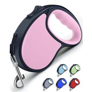 Retractable dog leash, 5M/16FT dog leash 360 tangle free (Pink)
