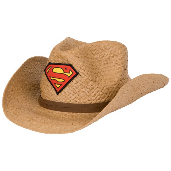 Superman Chapeau de Cowboy en Paille avec Bande Brune et Logo