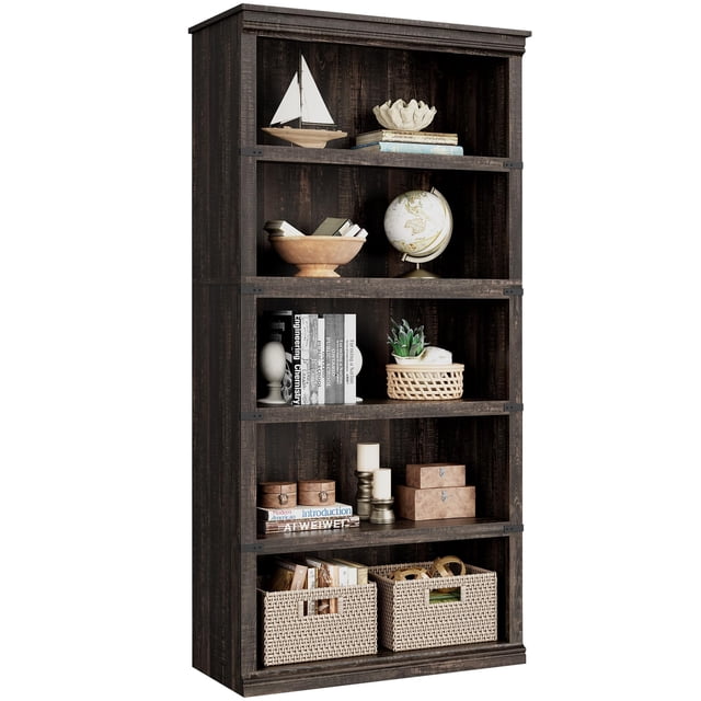 BeesClover Tall Farmhouse Bookshelf, Bookcase with Open Storage Shelves, Rustic Wood Display Shelf for Living Room, Home Office