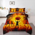 thumbnail image 1 of Erosebridal Ensembles de Literie de Sport de Basketball pour Garçons Taille Simple avec Couette, Insert de Couette Terrain de Basketball en Flammes, Réversible, 1 of 7