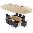 thumbnail image 1 of Costway Ensemble de Salle à Manger en Osier pour Patio 11 Pcs avec Parasol Extérieur Double Face 8 Chaises Empilables, 1 of 9