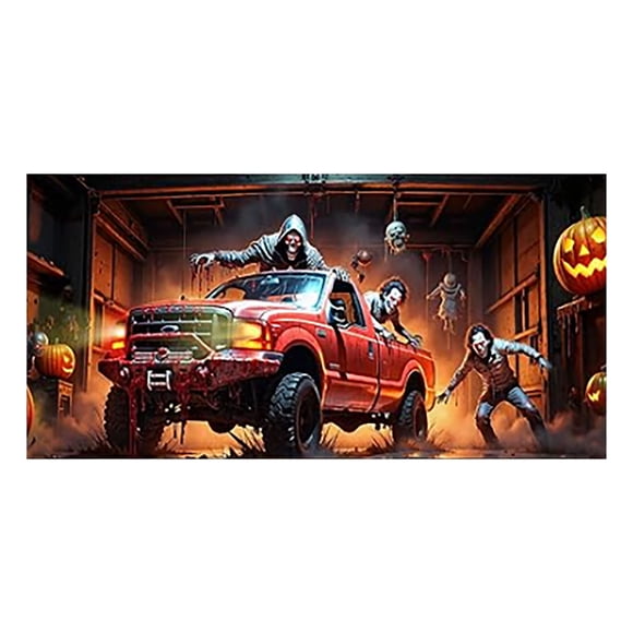 ERK Housse de Porte de Garage d'Halloween Thème d'Halloween Bannière de Porte de Garage pour Mur Intérieur/extérieur Fenêtre Patio Cour Suspendue Housse de Bannière de Fête d'Halloween