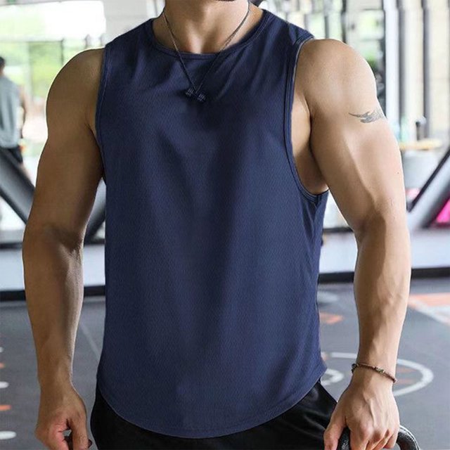 Quick Drying Muscle Shirts for Men,Summer Regular Fit Racerback Workout Tank Tops,Sleeveless Athletic Crewneck Top