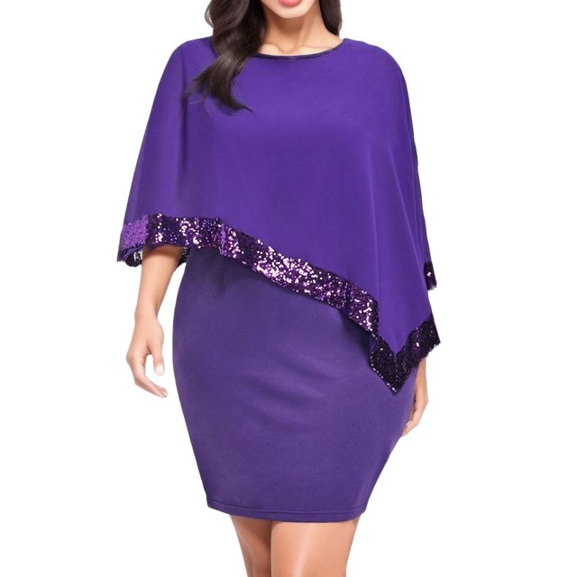 Kcodviy Femmes Grande Taille Froid Robes d'Anniversaire Grande Taille Superposition d'Épaule Asymétrique Chiffon Tenues de Bureau pour Femmes pour le Travail Grande Taille Robe Sans Bretelles à Paillettes
