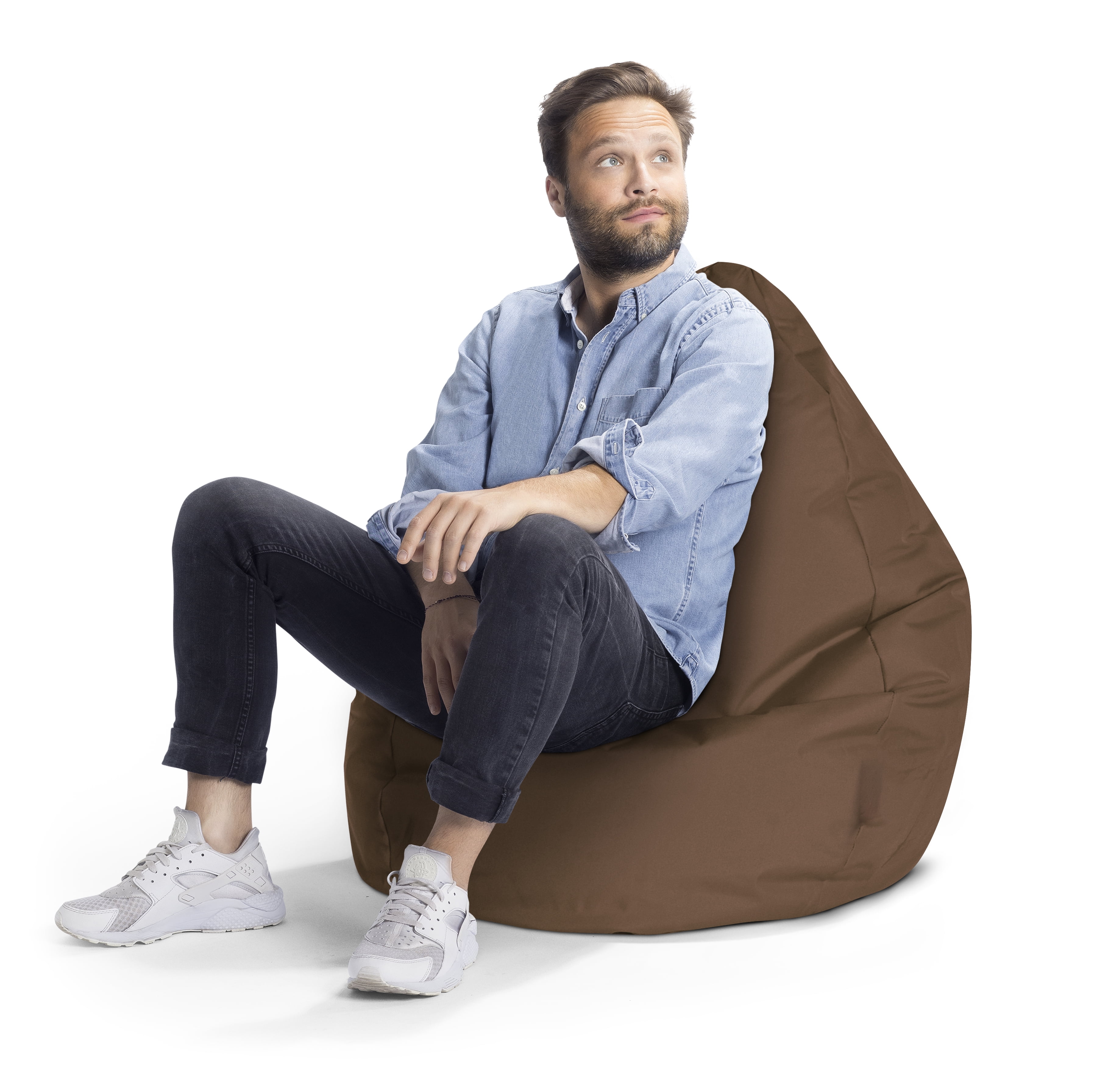 Fauteuil poire Brava brun de Gouchee Home– Tissu hydrofuge avec rembourrage en billes de polystyrène, adapté aux adultes et aux adolescents, siège léger et portable pour dortoir ou salon