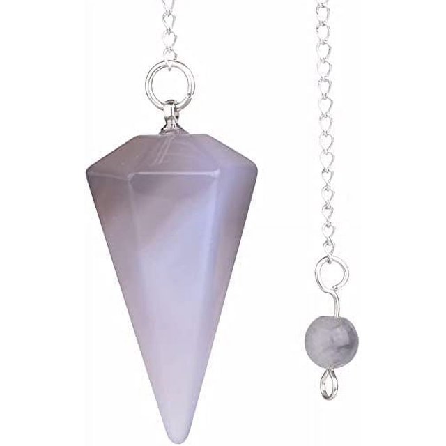 Angelstones Natural Gray Agate Gemstone Rock Crystal Hexagonal Pointed Reiki Chakra Pendant Pendulum