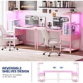 thumbnail image 4 of Gaming Desk 41 Inch with CPU Stand and LED Light, Computer Desk with Reversible Shelves and Storage Drawer, Pc Small Desk for Home Office Table with Bag, Pink, 4 of 8