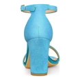 thumbnail image 2 of BLISSFUL STEP Women's Open Toe Ankle Strap Buckle Block Heels Glitter Sandals Blue 9, 2 of 7