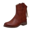 thumbnail image 2 of Cameland Bottes Mi-Mollet Rétro Unies pour Femmes Talons Moyens Bottes à Bout Rond Bottes à Fermeture Éclair Arrière, 2 of 5