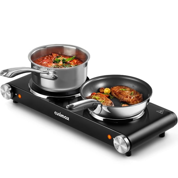 CUSIMAX Double Hot Plates Electric Burner, 1800W Countertop Cooktop with Adjustable Temperature Control, Hot Plates for Cooking Portable Electric Sto