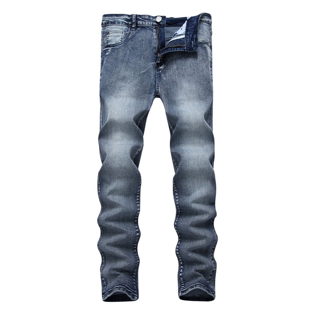 TIMIFIS Men's Slim-Fit Stretch Jean Fashion Trend Micro Elastic Slim Tie Elastic Small Straight Leg-GrayFall s