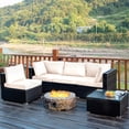 thumbnail image 3 of Costway 5PCS Patio Rattan Furniture Set Cushioned Sofa Chair Coffee Table White, 3 of 10