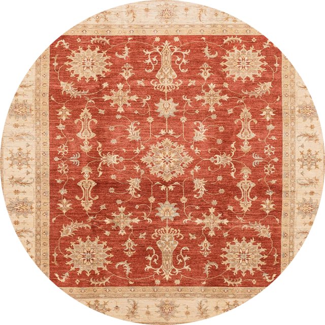 Ahgly Company Tapis d'Intérieur Ronds Abstraits Orange Rouge de Style Oriental, 8 Pieds Rond