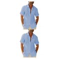 thumbnail image 1 of pitrice Men Shirt Casual Short Sleeve Breathable Replacement Button Down Solid Color Fashionable Home Dating Shirts Top Light Blue 2XL 2Set, 1 of 6