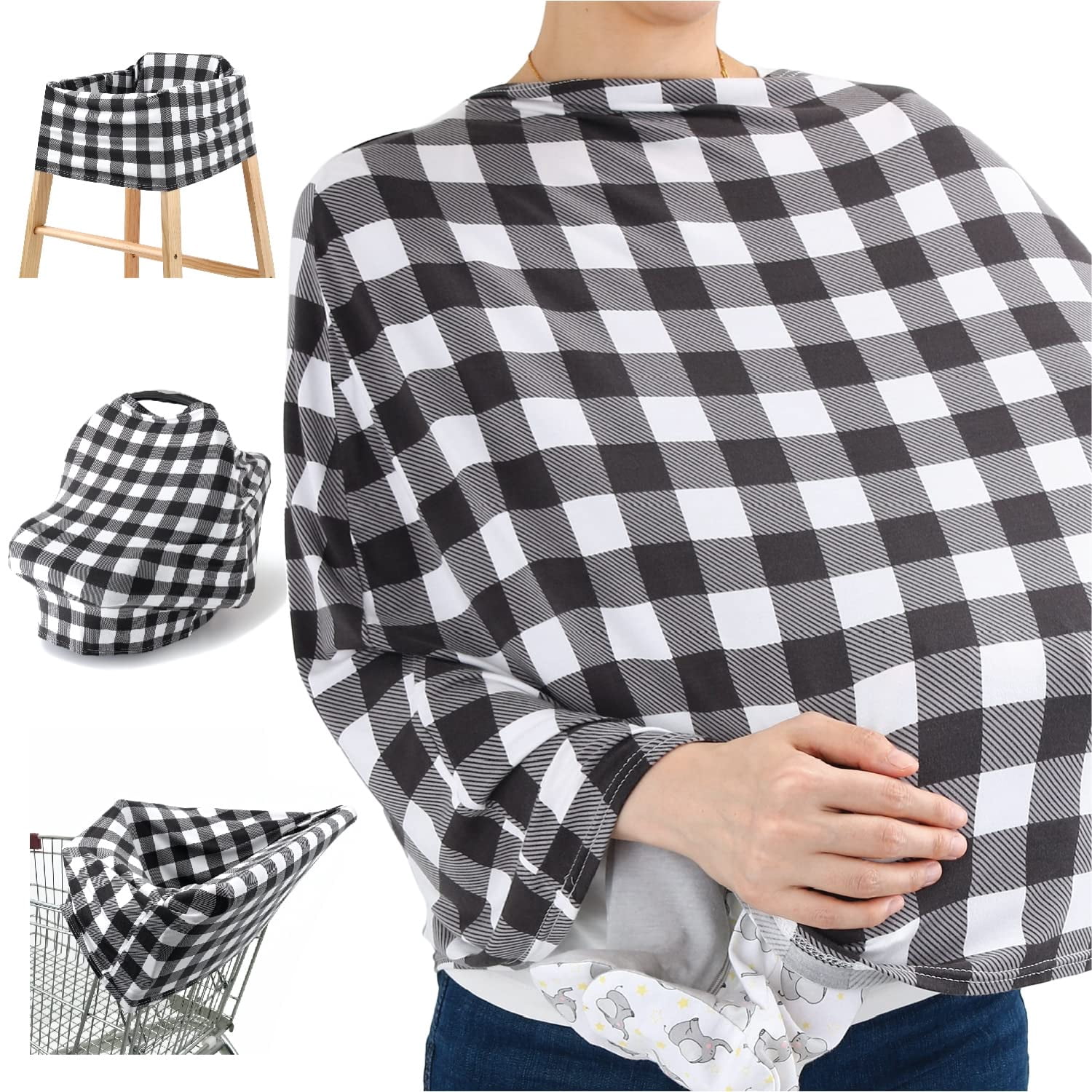 The Peanutshell 6 in 1 Multi Use Nursing cover Buffalo check cover for Nursing, car Seat, High chair, Shopping cart, Blanket, Breastfeeding ScarfA
