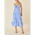 thumbnail image 2 of Kmbangi Robe Midi Cami d'Été pour Femmes Couleur Unie Bretelles Spaghetti Dos Nu Tie-Up Partie Plage Robe de Ligne, 2 of 9