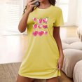 thumbnail image 2 of Bas de Pyjama pour Femmes Robes de Nuit pour Femmes Robe de Sommeil à Imprimé Cœur Manches Courtes Col Rond Chemise de Nuit Confort Robe de Pyjama Tenue de Nuit T-Shirt Tenue d'Intérieur Robe de Maison Jaune TG, 2 of 5