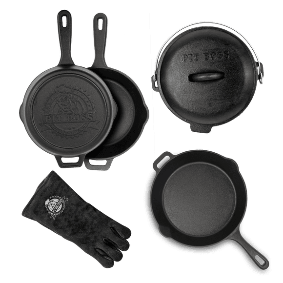PIT BOSS 68016 Cast Iron 6 Piece Starter Kit, Black