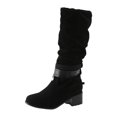 thumbnail image 1 of B91xZ Bottes Mi-Mollet pour Femmes Mode Fermeture Éclair Grande Boucle Talon Plat Décontracté Bout Rond, Noir 8, 1 of 5