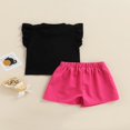 thumbnail image 4 of Kid Girl Short Skirts Outfits  Fly Sleeve Cartoon Letter Printed Crew Neck Tops + Solid Color Bow-Knot Decor Skirts Set, 4 of 7