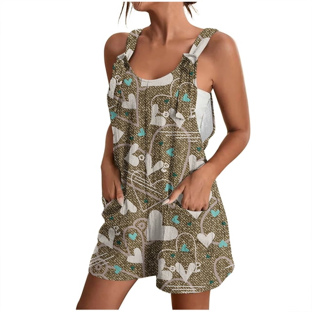 Penkiiy Combinaison à Bretelles Sans Manches pour Femme, Kaki, Taille P